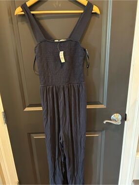LOFT Navy Smocked Strap Jumpsuit women NEW